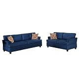 Bobkona Seattle Microfiber Sofa and Loveseat, Navy, 2-pcs Set