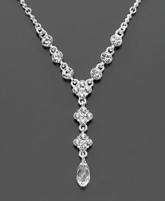 Givenchy Silvertone Crystal Cluster Drop Necklace