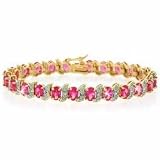 Vermeil (24K Gold over Sterling Silver) Lab Created Pink Sapphire and Genuine Diamond Accent Bracelet