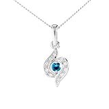9ct White Gold Blue Topaz /Diamond Wrapped Pendant & 18 Chain