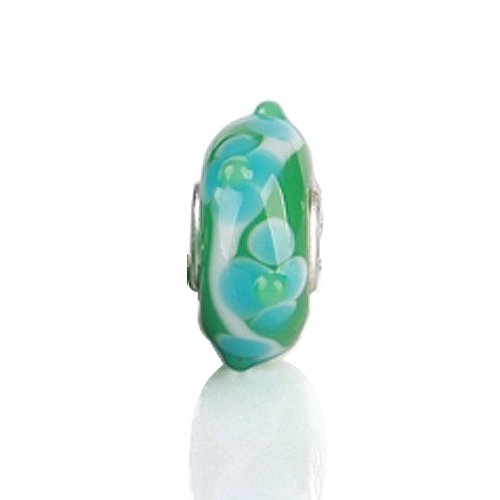 Bling Jewelry Green Flower 925 Sterling Silver Murano Glass Bead Troll Compatible