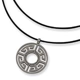 Titanium Leather Cord Greek Key Necklace TBN107-18