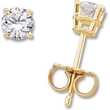 Beautiful! 14k Yellow-gold Pair 07.00MM=(3CT TW) Round Moissanite Stud Earrings