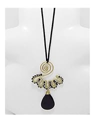Artificial Suede Leather Onyx Necklace In Brass