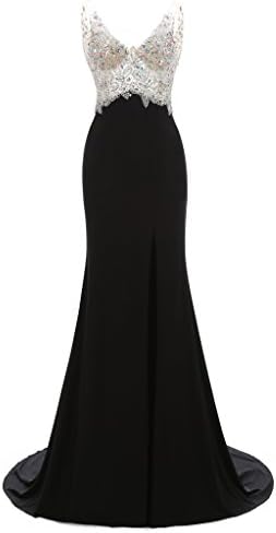 Sweety Bridal Women's Prom Dress Mermaid Full Beaded Black Tulle Evening Dress Black us2