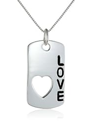 Sterling Silver "Love" Dog Tag with Cut-Out Heart, 18"