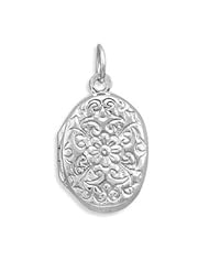 Oval Polished Floral Design Sterling Silver Locket