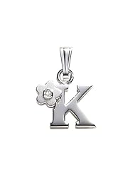 925 Sterling Silver Childrens Letter "K" Charm Pendant with Diamond on 14 Inch Chain