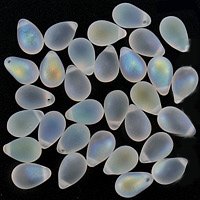 Czech Glass Beads 9mm Teardrop Crystal Ghost Matte AB