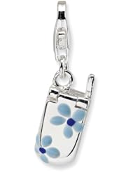 Sterling Silver Flower Enamel Movable Cell Phone w/Lobster Clasp Charm