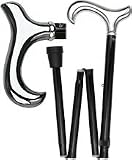 Chrome Plated Slim Line Derby Walking Cane With Folding, Adjustable Black Aluminum Shaft