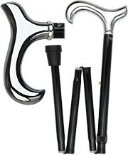 Chrome Plated Slim Line Derby Walking Cane With Folding, Adjustable Black Aluminum Shaft