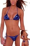 Sexy Metallic Blue Triangle Halter Top & Thong Bikini