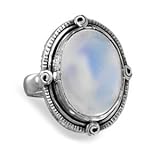 Oval Rainbow Moonstone Ring Spiral Coil Accents Antiqued Sterling Silver