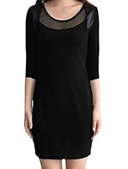 Sexy Sheer Faux-Leather/Polyester 3/4 Sleeves Tunic 