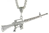 Sterling Silver 5/8 (16 mm) Diamond Cut M-16 Rifle Pendant