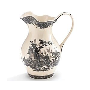 French Black Toile Porcelain Water/Tea Pitcher Featured in Country Living Magazine
