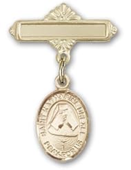 14kt Gold Baby Badge with St. Katherine Drexel Charm and Polished Badge Pin