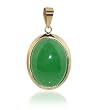 Exquisite Solid 14 KT Gold & Green Jade Oval Dome Pendant 14K Charm