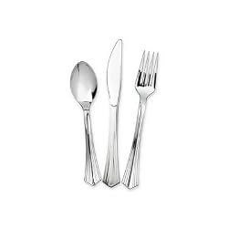 Plastic Cutlery, 25 ea Forks/Knives/Spoons, 75/PK, Silver