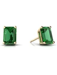 Created Emerald 14kt Yellow Gold Stud Earrings