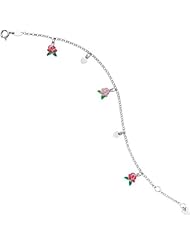 Belle Enamel Roses & Hearts 5.5-7.5" Bracelet in Sterling Silver