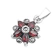 Flower Pendant with Marquise-Shaped Garnet and Sterling Silver - 9 mm Height