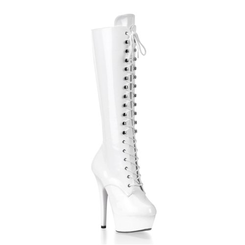 PleaserUSA Plateau-Kniestiefel Kiss-2020 Lack weiß Gr. 42,5