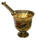 Brass Mortar and Pestle, Enamel Decor, 5 in. high by parthenonfoods.com