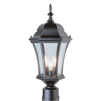 Clear Glass 3 Light Post Mount Lantern - Black