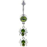 Green Crystal Double Spider Dangle Belly Ring