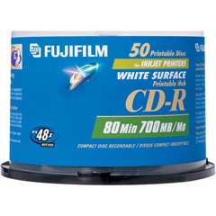 Fujifilm 48x Write-Once CD-R Spindle With Ink Jet Printable Surface - 50 Disc Spindle