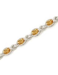 14K White Gold Oval Citrine and Diamond Bracelet