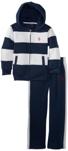 U.S. Polo Assn. Little Boys' Fleece Zip-Up Hoodie Set, Classic Navy, 7