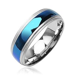 316L Surgical Stainless Steel Rings/ IP Blue Center