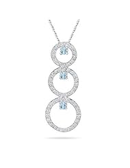 0.80 Cts Diamond & 0.33 Cts Aquamarine Trio-Cricle Pendant in 14K White Gold