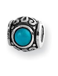 Turquoise CZ, Barrel Charm in Silver for 3mm Charm Bracelets