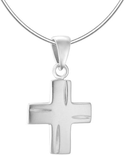 VINANI brand Germany 925 Sterling Silver Pendant Cross medium-sized crystallized matte with Snake Chain Necklace Italy 16" AKM-S40