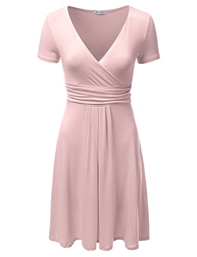 NINEXIS Women's V-Neck Surplice Midi Short Sleeve Dress