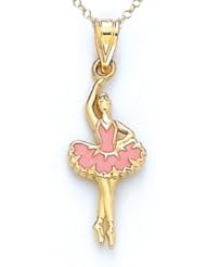 14kt Yellow Gold Pink Enamel Ballerina Pendant - Chain Included