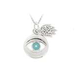 Sterling Silver Diamond Accent Hamsa & Teal Enamel Evil Eye Pendant
