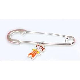 Sterling Silver Nappy Pin With Baby Doll Charm Christening Gift In Fancy Gift Box By T.O.C.