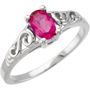 July 14K White Gold Teen Imitation Birthstone Ring