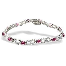 14K White Gold Genuine Oval Pink Tourmaline and Diamond Bracelet by Jewels For Me