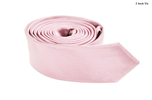 Moda Di Raza- Mens Slim Ties Skinny Necktie 2 inch Satin Finish Polyester Ties - Light Pink