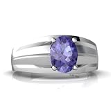14K White Gold Oval Genuine Tanzanite Men's Men's Ring
