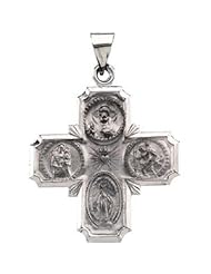 14K White Gold Hollow Four Way Cross Medal by US Gems