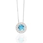 SPARKLING .85 TCW BEZEL SET BLUE TOPAZ AND DIAMOND 14K WHITE GOLD PENDANT