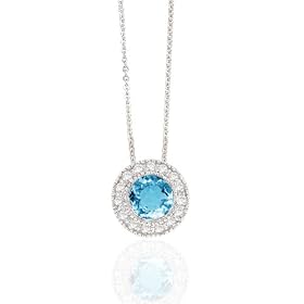 SPARKLING .85 TCW BEZEL SET BLUE TOPAZ AND DIAMOND 14K WHITE GOLD PENDANT by Fairfield Jewelers