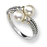 Sterling Silver With 14k Diamond and Pearl Ring - Size 8